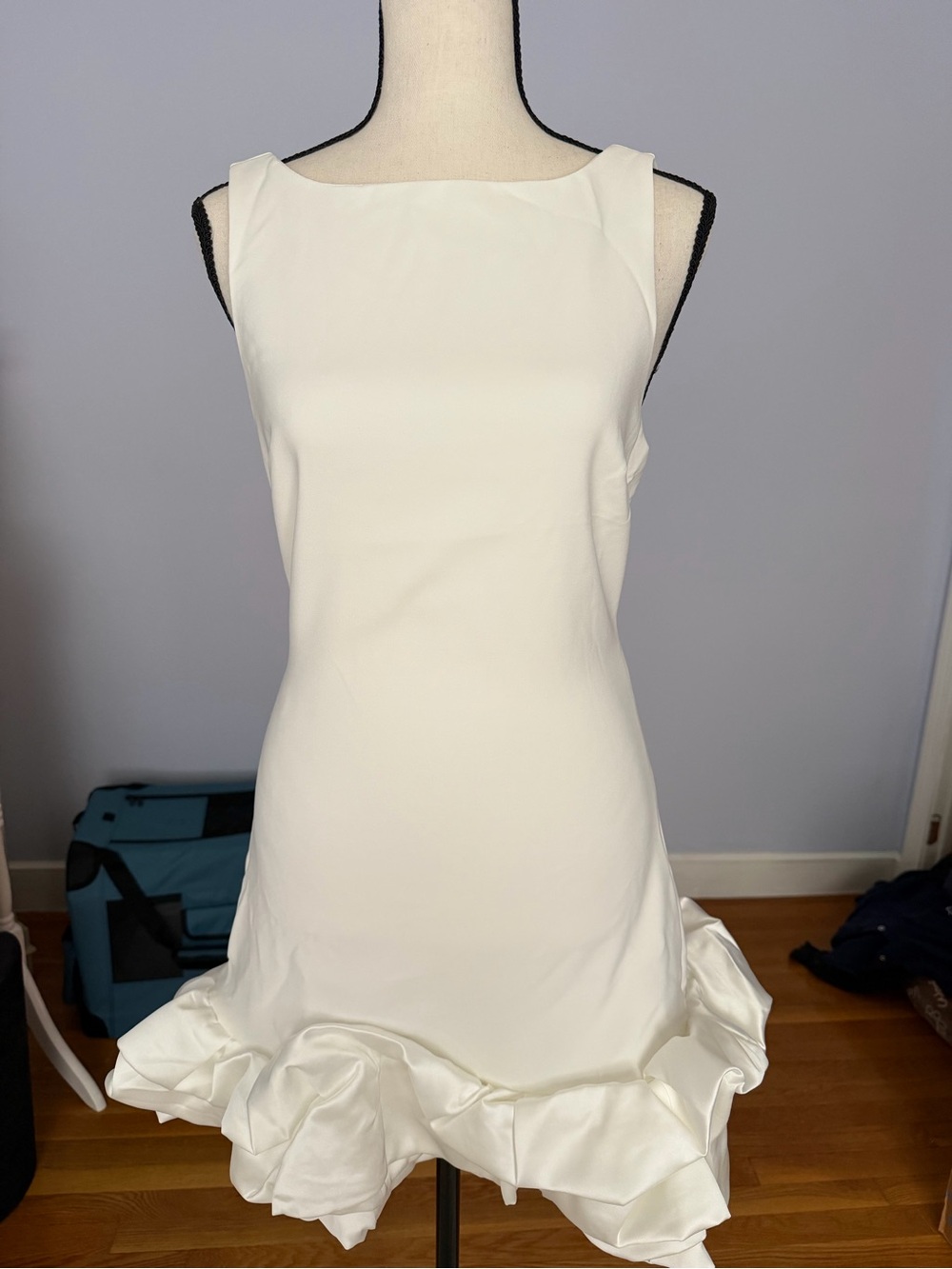 NWT all before i do- champange hour- White Sleeveless Ruffle-Hem Mini Dress